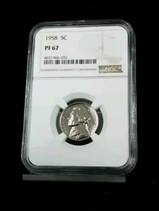 1958 Proof Jefferson Nickel 5C NGC PF 67 #0574 - Picture 1 of 2