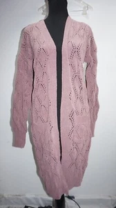 No Boundaries Dusty Mauve Acrylic Chenille Open Weave Cardigan Sweater Sz S - Picture 1 of 5