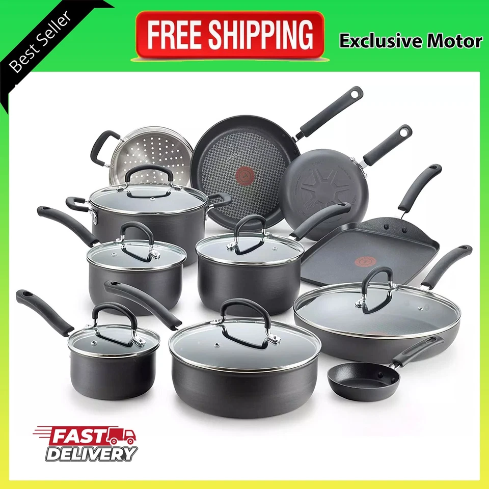 TEFAL T-fal Ultimate Hard Anodized Nonstick 17 Piece Cookware Set, Black