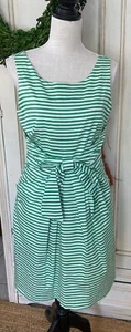 New Directions White Green Striped Scoop Neck Shift Mini Dress Womens 10 - Picture 1 of 5