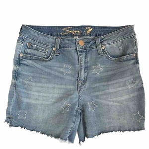 Seven7 Denim Weekend Shorts Women 6 Blue Stretch Bling Stars Patriotic 4th July - Picture 1 of 12