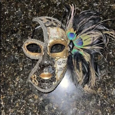 Sexy  Cut Black Venetian Masquerade Eye Mask  with Peacock Feather - Image 1 of 4