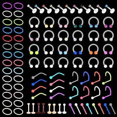 Acrylic Nose Ring Hoop Retainer Septum Lip Ring Tragus Helix Earring 20g 18g 16g - Image 1 of 4