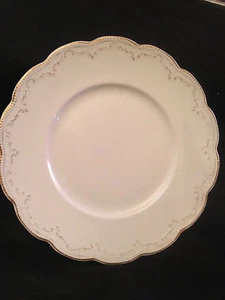 WH Grindley & Co England White Dinner Plate (10") Embossed Edge, Gold Scrolls - Picture 1 of 3