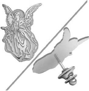 PicturesOnGold.com Guardian Angel Pin - 2/3 Inch X 3/4 Inch-Solid 14K White Gold - Picture 1 of 3
