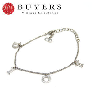 Used Christian Dior Bracelet Cd Logo Rhinestone Silver Plated Accessory Jewelry