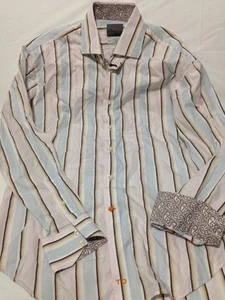 Men's Thomas Dean Button Front Shirt Flip Cuffs Size M 100% Cotton - Picture 1 of 5