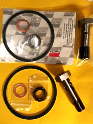 Mopar 340 90 degree oil filter adapter gaskets, HIGHFLOW factory style long bolt - Image 1 of 4