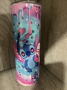 Graphic Skinny Tumbler- Stitch In Love- Glow In  The Dark- 20oz Cup/ Straw - Picture 1 of 8