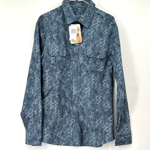 Real Life Mens Jensen Woven Marbled Hook Pattern Long Sleeve Teal Shirt Sz Small - Picture 1 of 3