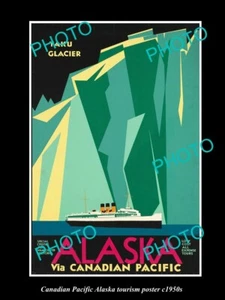OLD POSTCARD SIZE PHOTO OF 1950s CANADIAN PACIFIC ALASKA CRUISE TOURISM POSTER - Imagen 1 de 1