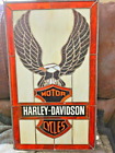 Harley Davidson Vintage 12 X 21 Colored Stained Glass Sign Advertising Dbl Sided