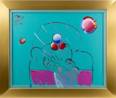 Pintura en lienzo original temprana firmada por Peter Max 1984 hombre sentado arte contemporáneo Foto 1 de 4