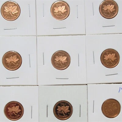 Set of Canada PROOF Small Cents Coins (1981-1989) UNC Pennies 1p 1c - Image 1 of 4