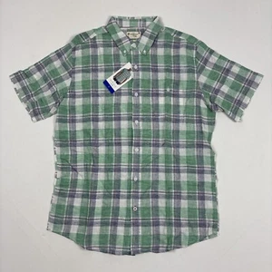Weatherproof Vintage Mens Short Sleeve Shirt Washable Linen Green Plaid Large - Picture 1 of 3