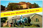 Greetings Oklahoma Sooner State two views Capitol Will Rogers ~ unposted