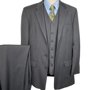 Traje Alfani Rayas 3 Piezas Hombre 42L 35W 31L Gris Espiga Rayas Clásico - Imagen 1 de 21