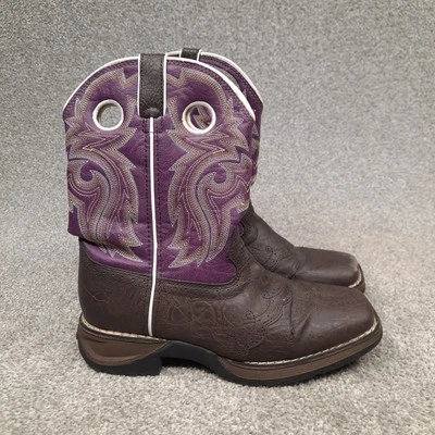 Botas ocidentais Lil Durango 8" crianças júnior tamanho 5,5 M couro marrom roxo meninas - Imagem 1 de 4