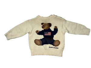 Polo Ralph Lauren Sit Down Bear Sweater Youth Sz S/M 3-12 Month Vintage Original - Picture 1 of 7