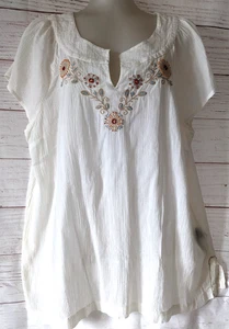 Tommy Hilfiger Women Blouse Top White Crinkle Fabric Short Sleeve Embroidery XL - Imagen 1 de 15