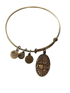 Alex and Ani “BECAUSE I LOVE YOU” Gold Charm Bangle Bracelet - Very Good - Picture 1 of 4