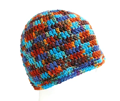 Rainbow Baggy Beanie 多色帽子 OS 手工钩针编织手工针织声明 — 第 1/4 张图片