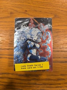 1994 LADY DEATH CHROMIUM SET COMPLETO 100 CARTE BASE NM/M Krome Serie 1 - Foto 1 di 6