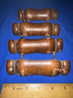 复古抽屉拉手古董木柄 4 件套适用于 Bureau 等。 回收 — 第 1/4 张图片