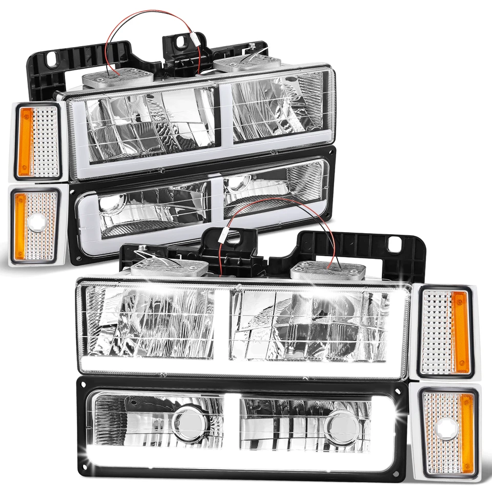 Fit 88-93 雪佛兰 Blazer C/K F-LED DRL 车头灯+保险杠信号+角灯 — 第 1/4 张图片