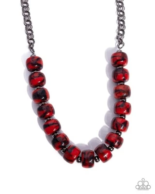 Paparazzi Swirled Serenity - Red -Multicolored Swirls, Red Acrylic Beads - Neckl - Image 1 of 3