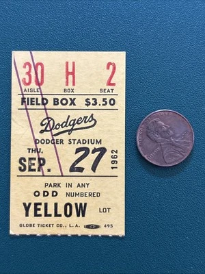 SANDY KOUFAX LAST SO of 1962 Astros Dodgers ticket stub TOMMY DAVIS 149th RBI - Image 1 of 2