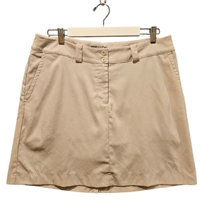 Nike golf Dri-Fit Skort womens 12 Tan stretch zip button close slash close logo - Picture 1 of 9