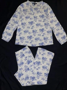 Pigiama donna American Living 2 pezzi M blu bouquet floreale cotone top e fondo - Foto 1 di 13