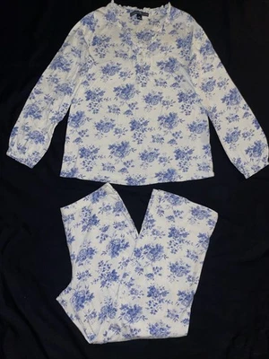 Pijama American Living 2 piezas para mujer M azul floral ramo algodón parte superior e inferior Foto 1 de 4