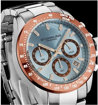 Cronógrafo de cuarzo Stührling Ultima 3960 42 mm - esfera azul claro Foto 1 de 4