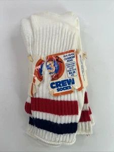 Paquete de 3 calcetines de colección 10-13 Crew Woolworth años 80 blanco azul rojo acrílico nailon rayas - Imagen 1 de 13