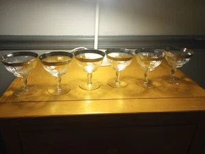 Sechser Set 4 1/4 Zoll Waterford Kristallbrille silberne Felge - Bild 1 von 7