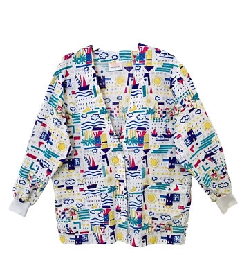 Peaches Uniforms Inc. Womens L Sailboats & Sunshine Print Medical Scrub Lab Coat - Image 1 of 4
