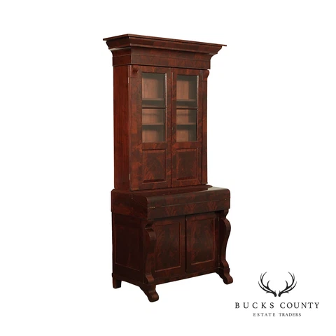 Antique 19th C. American Classical Empire Mahogany Secretary Desk Bookcase Cover