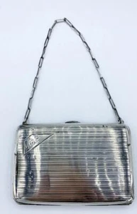 Art Deco Birmingham England Sterling Silver Hard Case Purse w/ Accessories - Picture 1 of 9