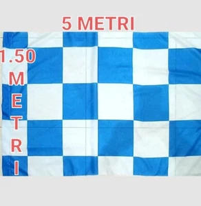 BANDIERA NAPOLI SCACCHI BIANCO AZZURO STRISCIONE 5MT X 1.50 BANDIERONE SCUDETTO - Foto 1 di 2