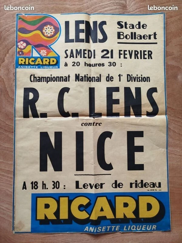 Affiche match RC Lens - Nice- 21 février 1976 - Ricard - Photo 1/1