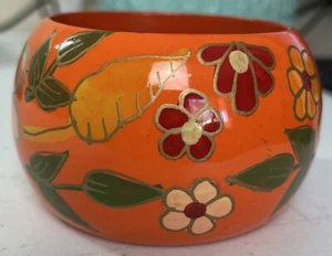 Vintage Wooden Bracelet 2” Wide Tribal Floral Design 2.5" Diameter BOHO - Picture 1 of 11