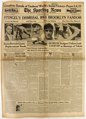 1936 SPORTING NEWS BASEBALL MAGAZINE ORIGINAL LOU GEHRIG YANKEES 10 8 1936 - Image 1 of 4