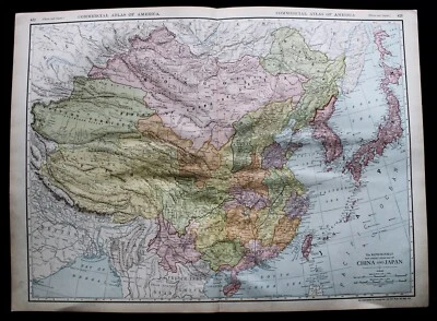 RAND MCNALLY COMMERCIAL ATLAS MAP PAGE PLATE OF CHINA & JAPAN 1913 VINTAGE - Image 1 of 4