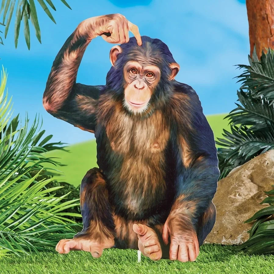 Photo-Realistic Sitting Thinking Chimp Metal Outdoor Garden Stake - Image 1 of 1