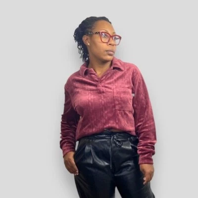 Standard Cloth Pullover Mens M Urban Outfitters Velvet Collared Half Button Down - Image 1 of 4