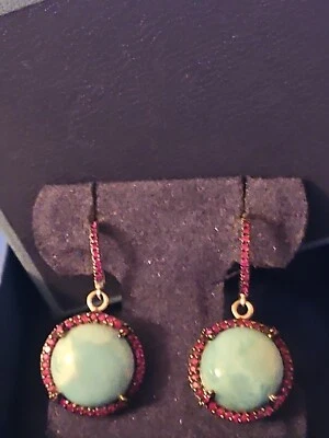 Pendientes colgantes rarezas Carol Brodie plata 9 g cabujón larimar y rubí 1" nuevos sin etiquetas  Foto 1 de 4