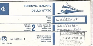 1980 ITALIAN TRAIN TICKET-FERRO9VIE ITALIANE DELLO STATO ORIGINAL USED TICKET - Picture 1 of 1