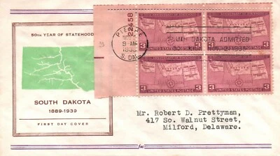 SC# 858 FDC - Fidelity Cachet - Plate Block - Pierre - L32087 - Image 1 of 2